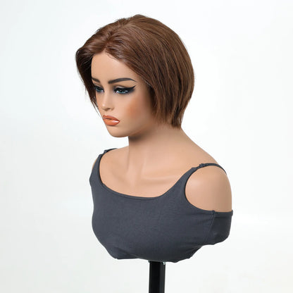 Brazilian 4x1 Lace Front Short Bob Human Hair Wig Brown Pre Plucked Glueless Straight Wig For Women Daily Natural Hairline