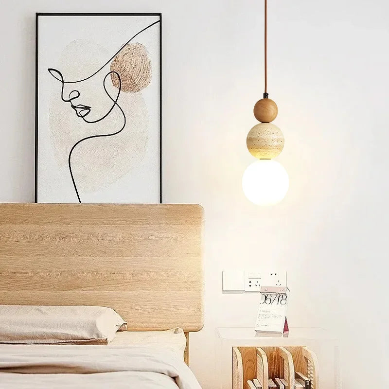 Cream Style Pendant Lamp Bedroom Bedside Led Chandelier Stone Wood Light Designer Bauhaus Medieval Restaurant Bar Small Lights