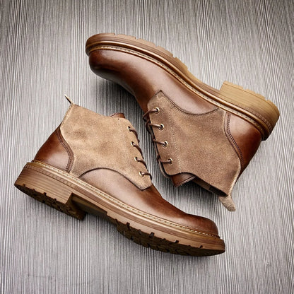 New Handmade Men Ankle Cow Real Leather Shoes Autumn Winter Outdoor Tooling Boots Business Vintage British Motorcycle Boots