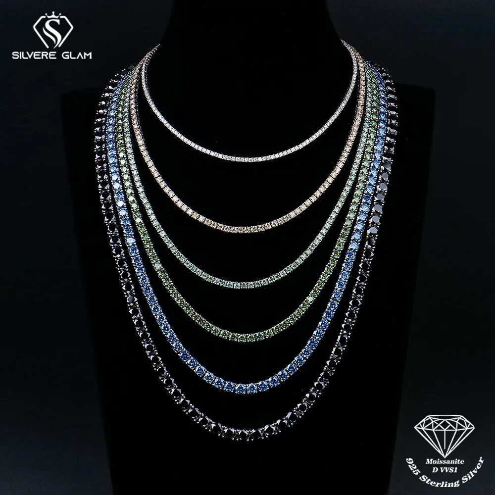 TY 925 Sterling Silver Moissanite Tennis Necklace & Bracelet For Women Men D-Color Moissanite Necklace Hip-Hop Tennis Chain