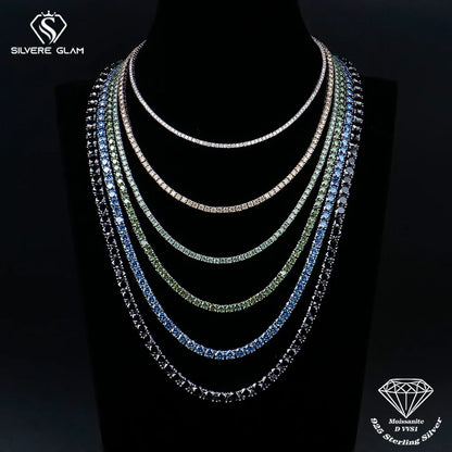 TY 925 Sterling Silver Moissanite Tennis Necklace & Bracelet For Women Men D-Color Moissanite Necklace Hip-Hop Tennis Chain