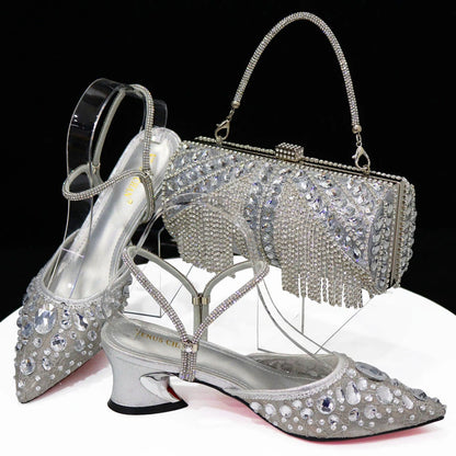 2023 New Italian Design Noble Dual-Purpose Three-Dimensional Bag And Ladies Heel Shoes Shiny Material For Nigeria Wedding Party