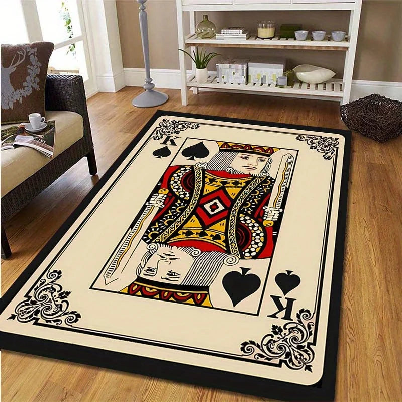 Playing Card King Print Flannel Area Rug Spades Design Living Room Decor Soft Non Slip Floor Mat For Home Use