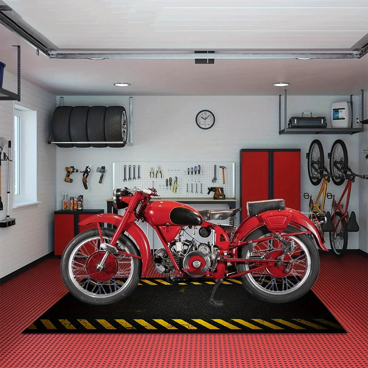 VIKAMA Black Sports Vitality Style Long Carpet Cool Motorcycle Mat for Car And Bicycle Parking