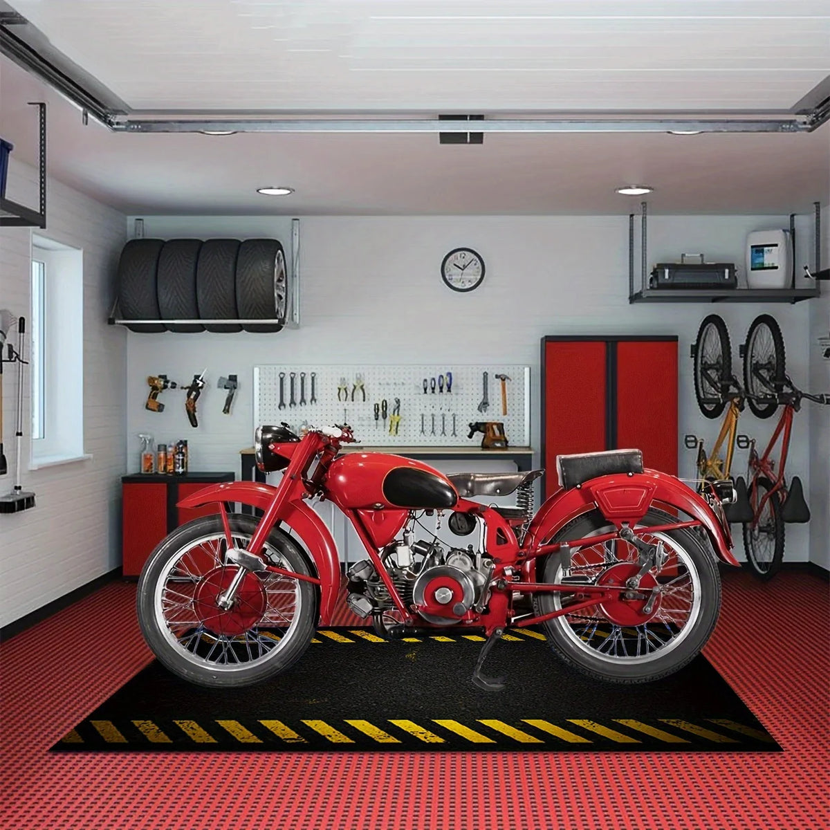 VIKAMA Black Sports Vitality Style Long Carpet Cool Motorcycle Mat for Car And Bicycle Parking