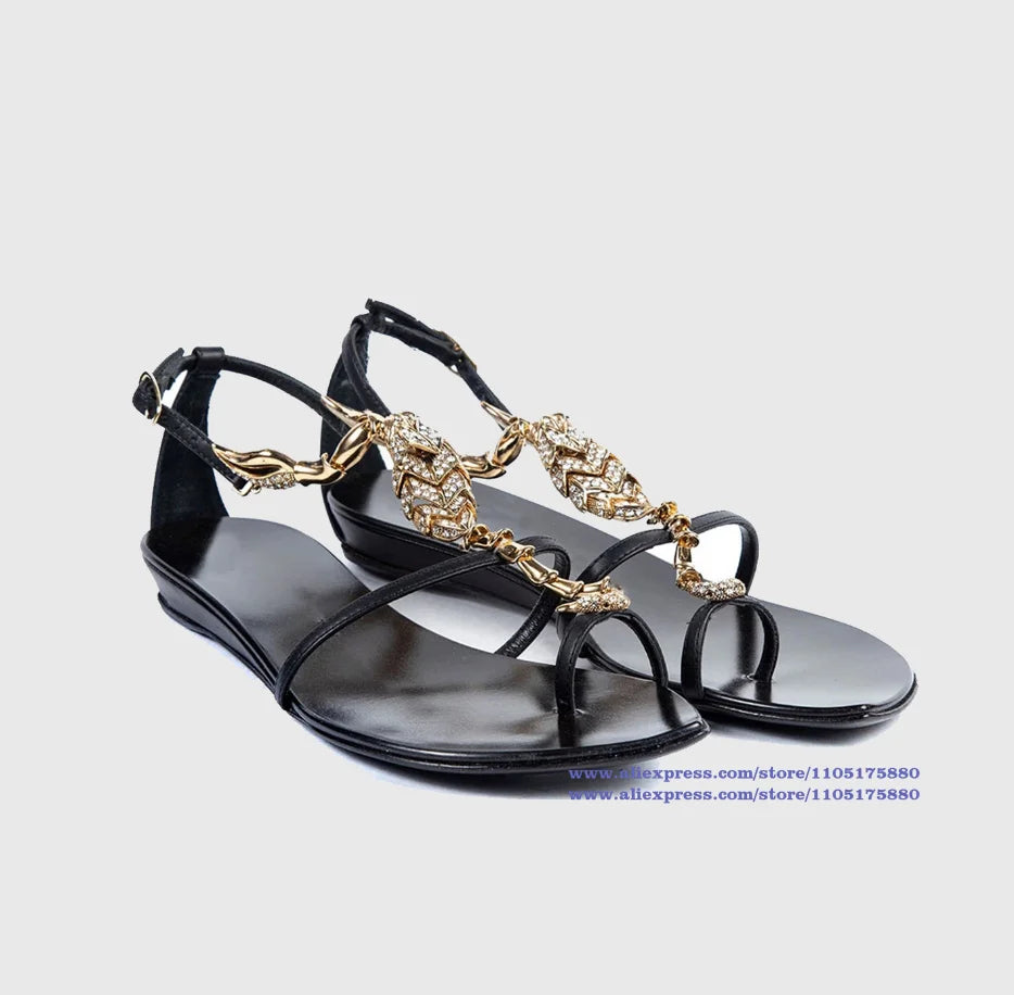 Gold Scorpion T-Strap Sandals Round Toe Stiletto Heels Women's High Heels Elegant Party Dress Shoes Sandalias De Mujer Verano
