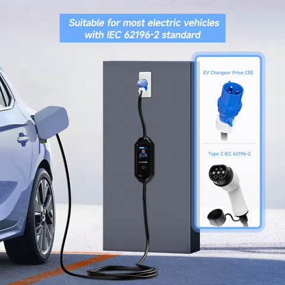 7KW Portable EV Charger Type2/Type1/GBT Electric Car Charger 32A 1Phase Wallbox Fast Charging Cable WiFi APP Bluetooth Control