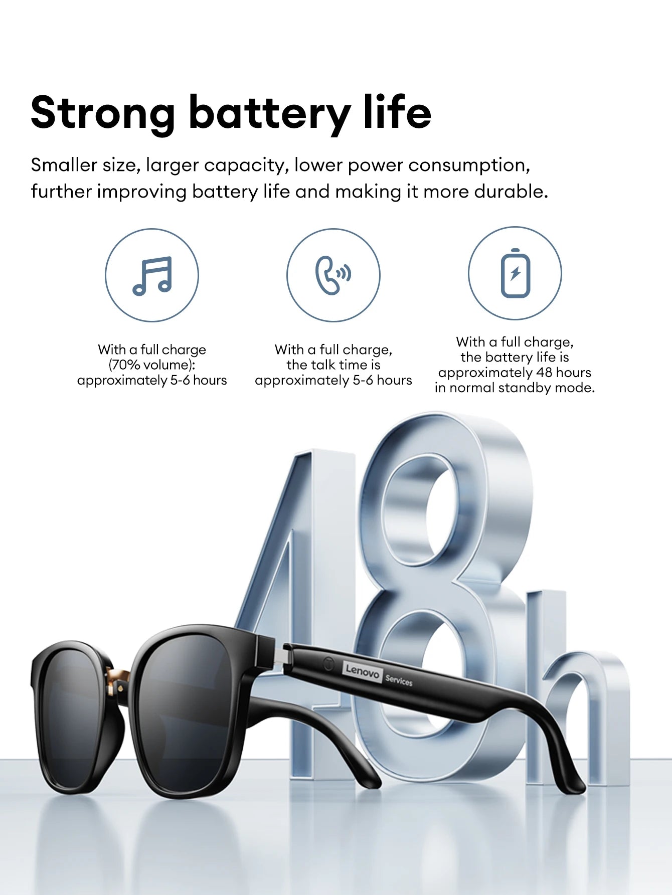 Lenovo GS106 Smart Wireless Glasses Bluetooth 6.0 Photochromic Lenses Sunglasses Hands-Free Music Calls Outdoor Sports Headphone