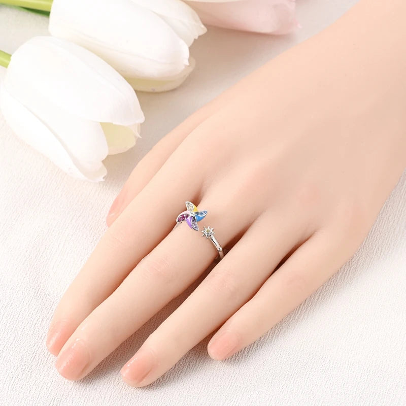 Rings Hot Sales 925 Sterling Silver Love Heart Sun Moon Star Iris Adjustable Rings For Women Wedding Birthday Party Jewelry Gift