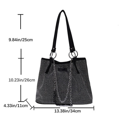 2024 Fashion Women Bling Diamonds Handbag Large Capacity PU Leather Big Totes Designer Female Chain Shoulder Bags Shopping Bags