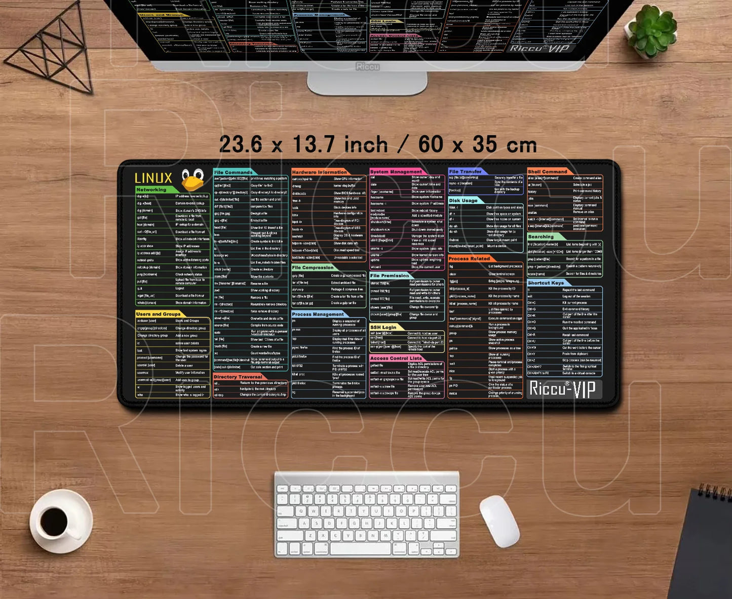 Riccu Mouse Pad Linux Commands Line Rug Large Mousepad Shortcuts for Red Hat Ubuntu OpenSUSE Arch Debian Unix Programmer Deskmat