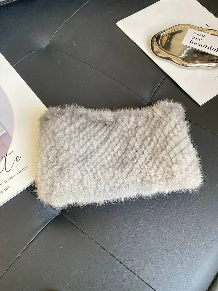 Mink Fur Scarf Fashion Neck Warmer For Women Warm Double-Sided Knitted Elastic Fur Headband Thick Warm Lady Fur Ring scarves