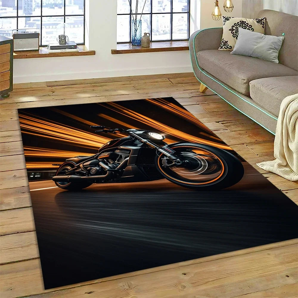 Motocross Modern retro Motorcycle Carpet Rug for Bedroom Living Room Home Sofa Decoration,Children Game Large Decor Floor Mat