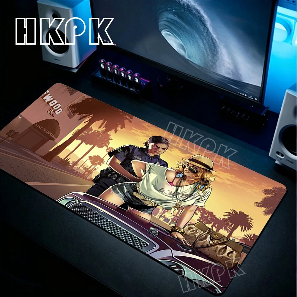 Large Gamer Desk Mat Office Table Pad Grand Theft Auto Deskpad Pad Computer Laptop Accessories Gaming Mousepad Anime Xxl 90x40cm