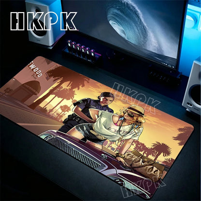 Large Gamer Desk Mat Office Table Pad Grand Theft Auto Deskpad Pad Computer Laptop Accessories Gaming Mousepad Anime Xxl 90x40cm
