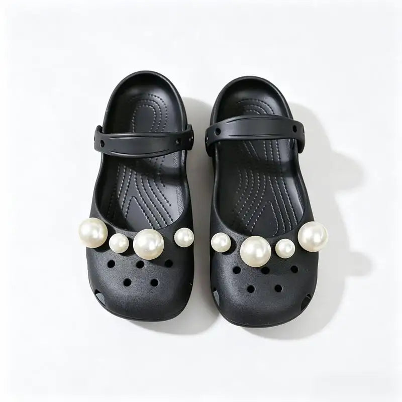 Luxury Pearl Shoes Charms Set DIY Ballet Clogs Women Summer 2026 Fashion Leopard Print EVA Beach Slippers Woman's Jelly Shoes