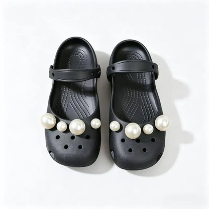 Luxury Pearl Shoes Charms Set DIY Ballet Clogs Women Summer 2026 Fashion Leopard Print EVA Beach Slippers Woman's Jelly Shoes