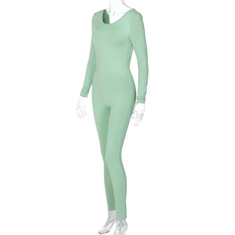Autumn Backless Sporty Workout Bodycon Jumpsuit Rompers Women Winter Y2K Streetwear Long Sleeve One Piece Overall Outfits Gift