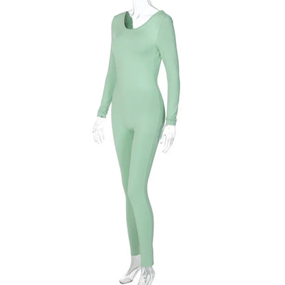Autumn Backless Sporty Workout Bodycon Jumpsuit Rompers Women Winter Y2K Streetwear Long Sleeve One Piece Overall Outfits Gift