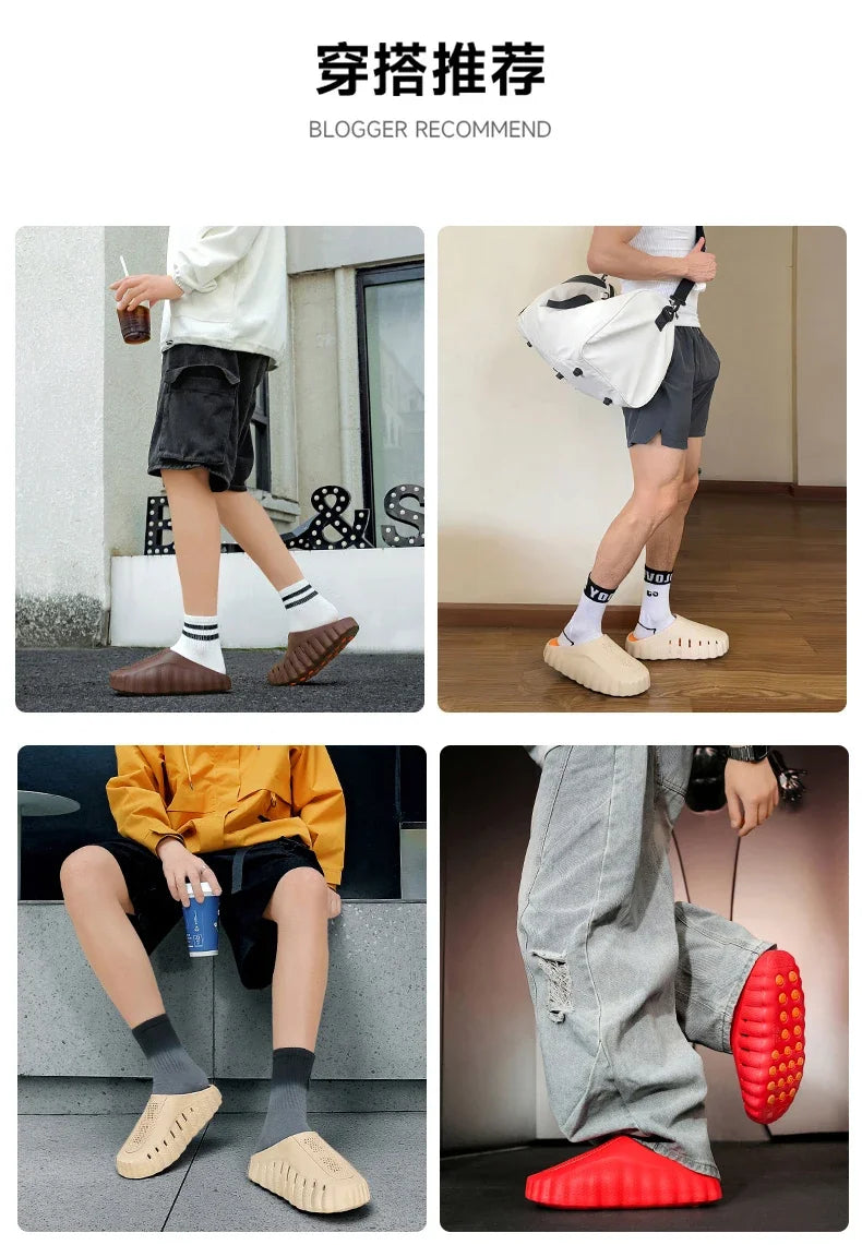 New Men's Slippers Outdoor Soft Thick Sole Slides Breathable Sandals Non-Slip Bathroom Slippers Lightweight Summer Beach Sandals