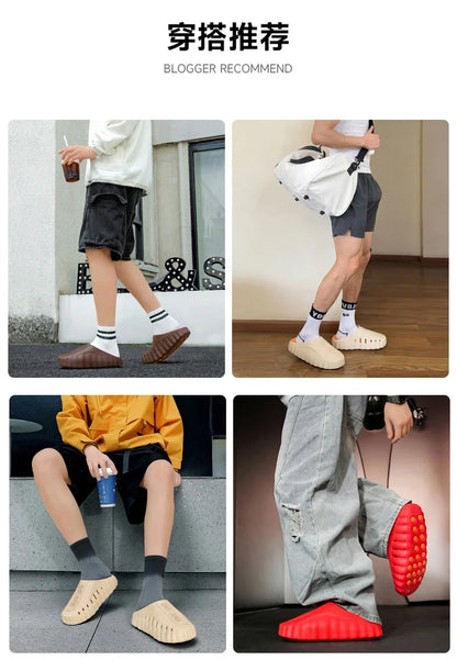 New Men's Slippers Outdoor Soft Thick Sole Slides Breathable Sandals Non-Slip Bathroom Slippers Lightweight Summer Beach Sandals
