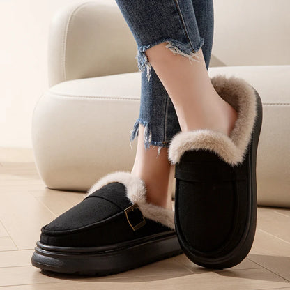 Casual Women's Home Slippers Winter Plush Luxury Designer Woman Shoes Indoor Fluffy Platform Fuzzy Fur Slides Elegant Flats Warm