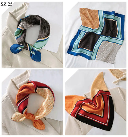 Silk Scarf For Bag Lady Neck Tie 100% Silk Scarf Luxury Brand Print Flower Stripe Plaid Dot Bandana Hair Tie Handkerchief Gifts