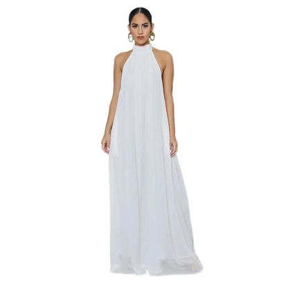 2026 New Women's Solid Chiffion Loose Halter Jumpsuits Sexy Backless Wide Leg Pants Rompers Fashion Party Elegant Women Clothing