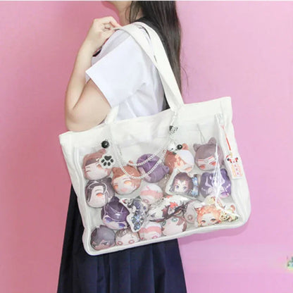Fashion New Canvas Ita Bag Large Capacity Cartoon Tote Bags for Women Transparent Shoulder Bags Teenage Girls Japanese