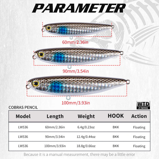 Hunthouse Top Water Pencil Fishing Lure Walk The Dog 60mm 6.4g Artificial Baits Stickbait Fishing Tackle For Pike Bass LW536
