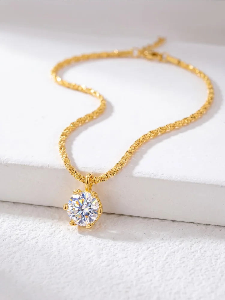 Sparkling Luxury 1CT Moissanite Diamond White Pendant Necklace for Women 925 Sterling Silver High Quality Fine Jewelry