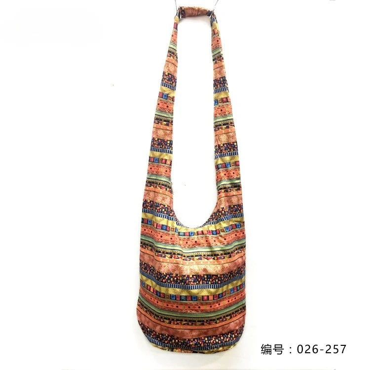 Bohemian Boho Crossbody Bag Women's Bucket Shoulder Bags Ladies Ethnic Canvas Casual Shopping Travel Messenger Bag Hippie Tote