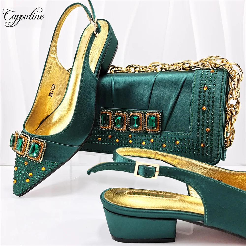 Peach Women Shoes And Bag Set Luxury African Ladies Sandals Match With Handbag Clutch Medium Heels Pumps Sandales Femmes MM1159
