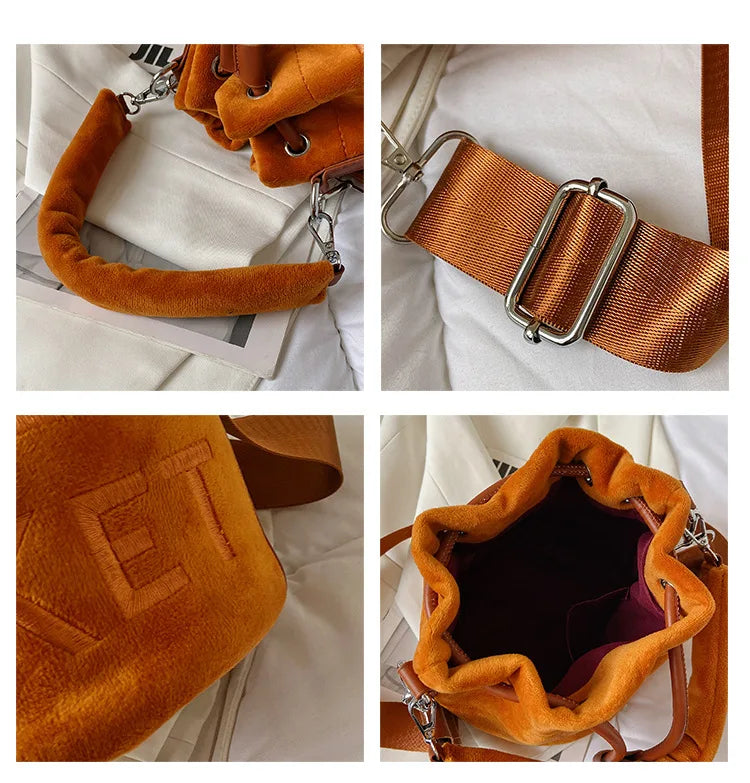 New Fashion Women's Bucket Bag Trend Brand Personality Plush Shoulder Bag High-end Elegant Crossbody Bag Designer Luxury Handbag