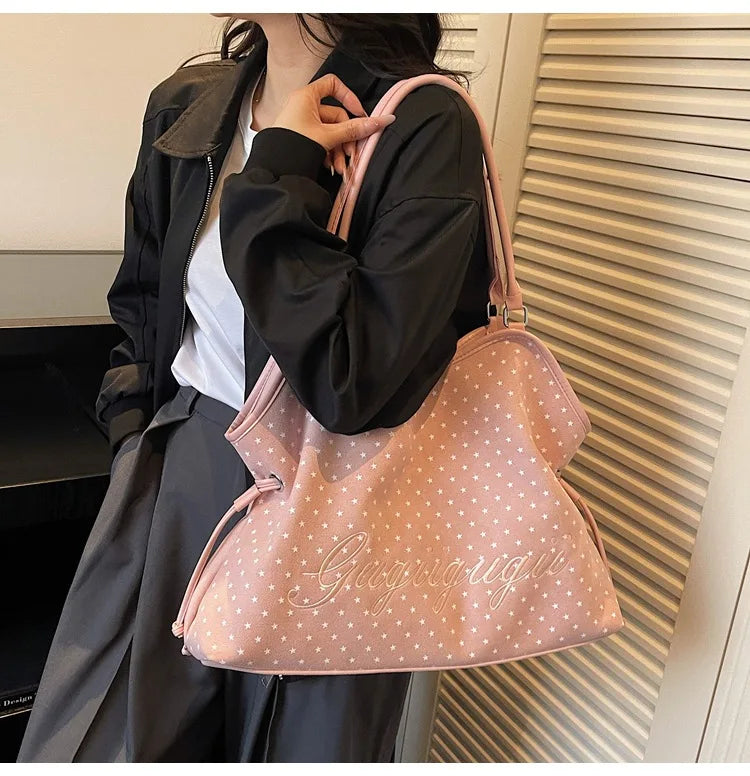 Brand Women's Shoulder Bag Y2k Fashion Sweet Polka Dot Handbag Korean Casual Versatile Leopard Print Brown Frosted Tote Bags