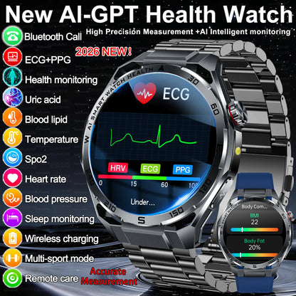 2026 New ECG+PPG Body Fat Analysis Health Smart Watch Uric Acid BP Blood Oxygen Bluetooth call Sports Smart Watch For Men Women