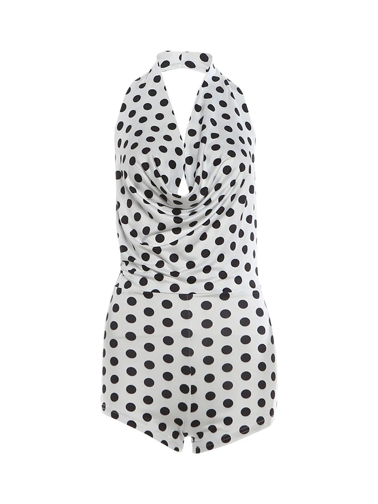 Nibber Wild Trend Romper Women Fashion Swing Collar Sexy Hottie Backless Polka Dot Print Halter Midnight Party Street Clubwear
