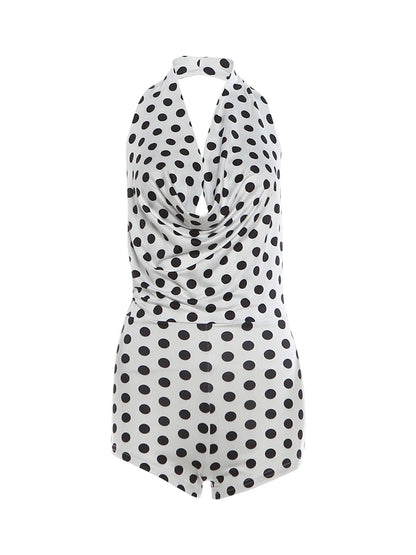Nibber Wild Trend Romper Women Fashion Swing Collar Sexy Hottie Backless Polka Dot Print Halter Midnight Party Street Clubwear