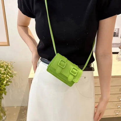 Fashion Mini Messenger Bags Solid Color Buckle Shoulder Bag PU Leather Crossbody Bags Ladies