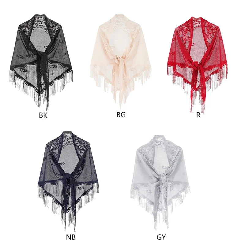 New Embroidery Lace Scarf Shawl Floral Triangular Veil Shawl For Women Party Scarf Wedding Poncho Stoles Ladies Headband Wraps
