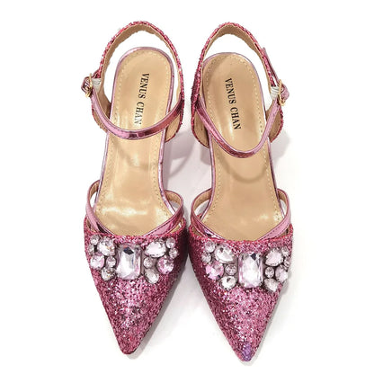 Venus Chan 2022 Nigerian Fashionable Silver Color Peep Toe Shoes Matching Bag Set For Royal Ladies Wedding Party Sandal