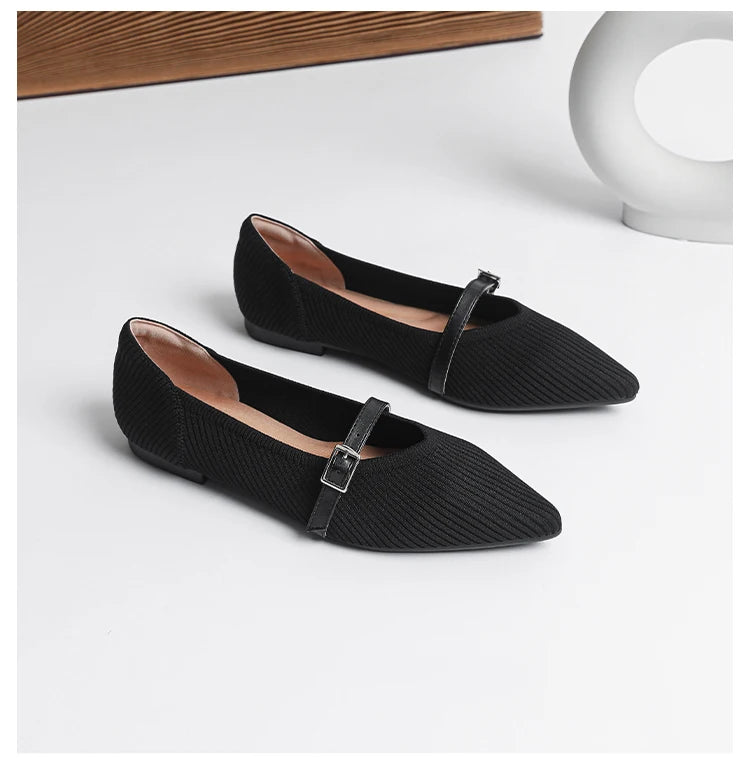 Women's flat shoes with pointed soft knitted sole breathable and comfortable shoes Spring and Autumn 2024 new model