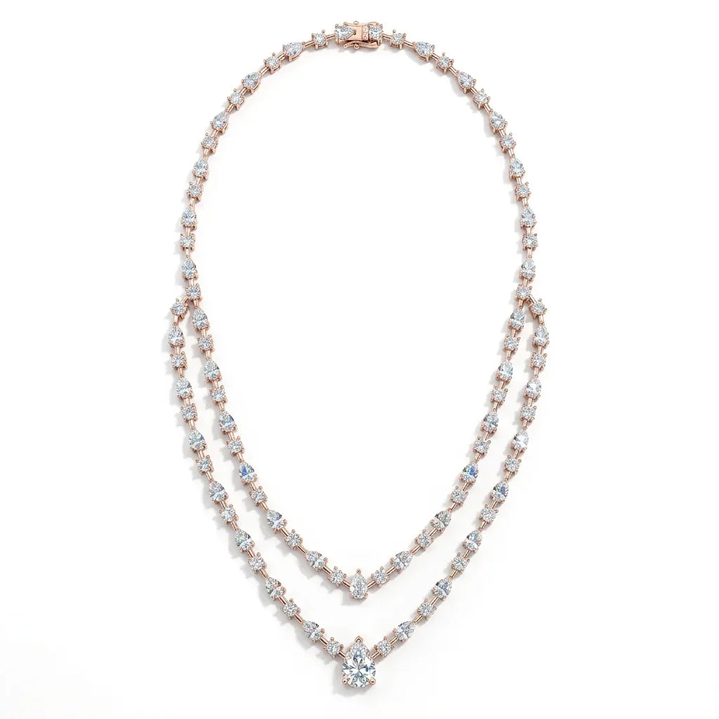 Double Layer Pear Cut Moissanite Tennis Necklace S925 Silver GRA Certified Elegant Bridal Wedding Jewelry for Women