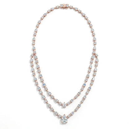 Double Layer Pear Cut Moissanite Tennis Necklace S925 Silver GRA Certified Elegant Bridal Wedding Jewelry for Women
