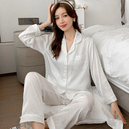 Women's New Arrival Silk-Feel Ice-Silk Lightweight Long-Sleeve Pajama Set Two-Piece Comfortable Homewear Suit