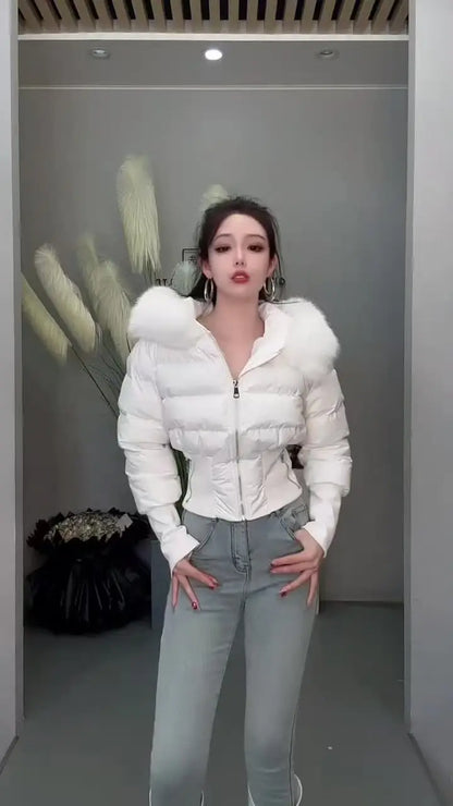 2026 Small Waist Short Cotton Clothes Large Fur Collar Heavy Industry Design Waist Slimming Versatile Fashionable Cotton Clothes