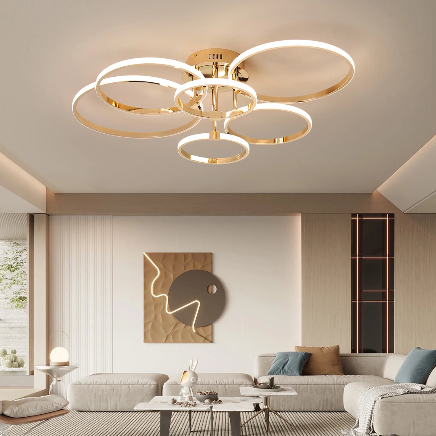 Modern LED Ceiling Chandelier for Living Bedroom,Round Dimmable Ceiling Lamp,Gold/Chrome/Black Bedroom Ceiling Light Fixture