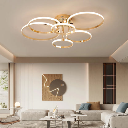 Modern LED Ceiling Chandelier for Living Bedroom,Round Dimmable Ceiling Lamp,Gold/Chrome/Black Bedroom Ceiling Light Fixture