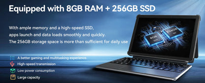 2-in-1 10.1 Inch Tablet Laptop Intel 6500Y 8GB+256GB SSD 1280*800 350Nits Windows 11 Type-C USB3.0 micro HDMI Wifi5 BNCF W1001