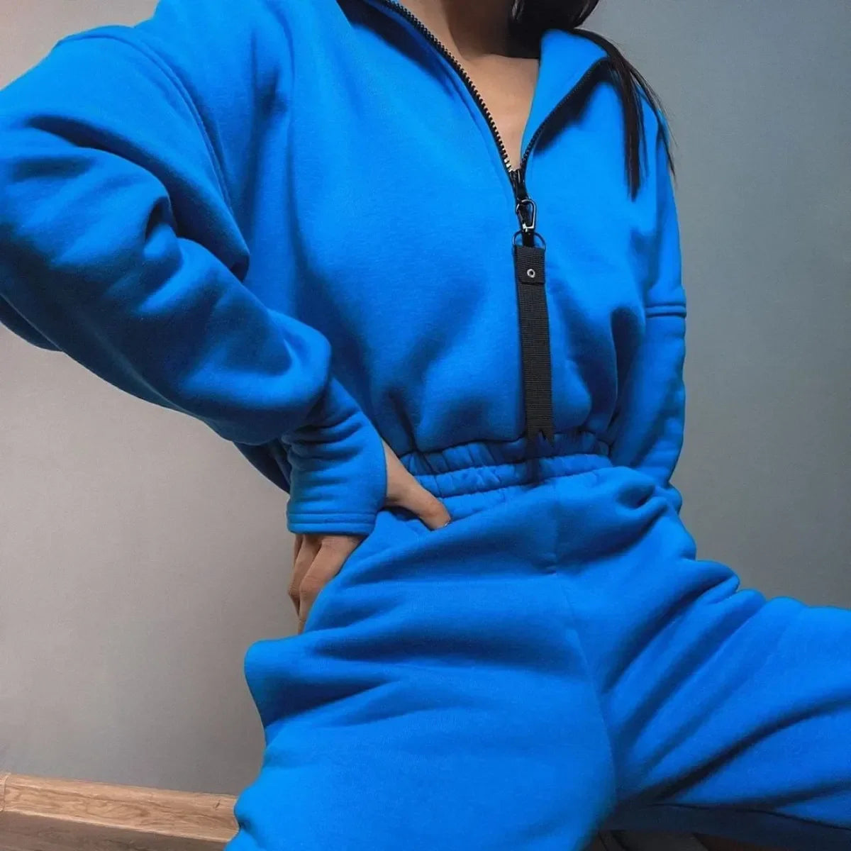Fleece Sport Jumpsuit Women Playsuit Sportswear Female Long Sleeve Zipper Hoodies Jumpsuits Zipper Up Autumn Winter Overalls